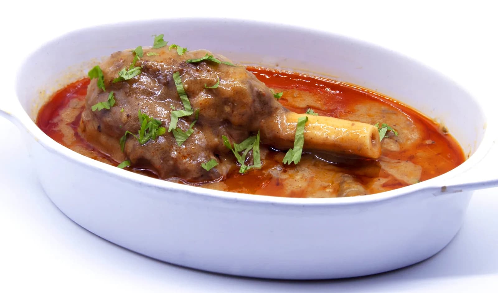 Modern presentation of Lamb Shank Nihari at Aladin